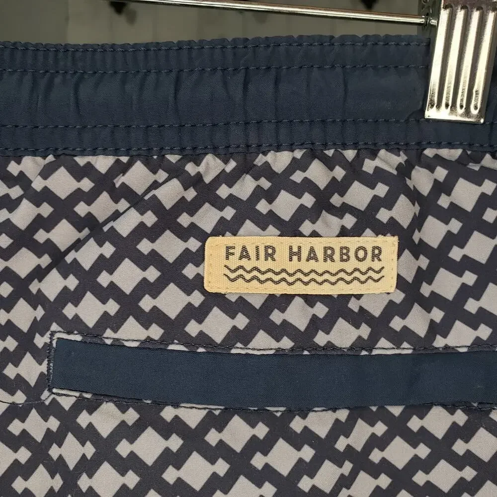 Fair Harbor Anchor Geo Print Swim Trunks Boys XL Blue Water Repellent